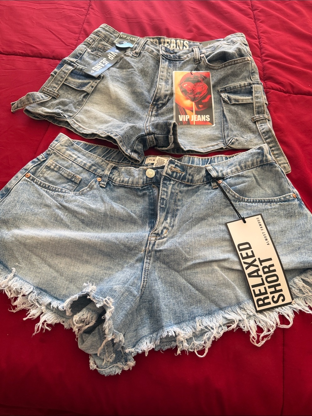 VIP Light Blue Denim Cargo & Frayed Relaxed Shorts Duo